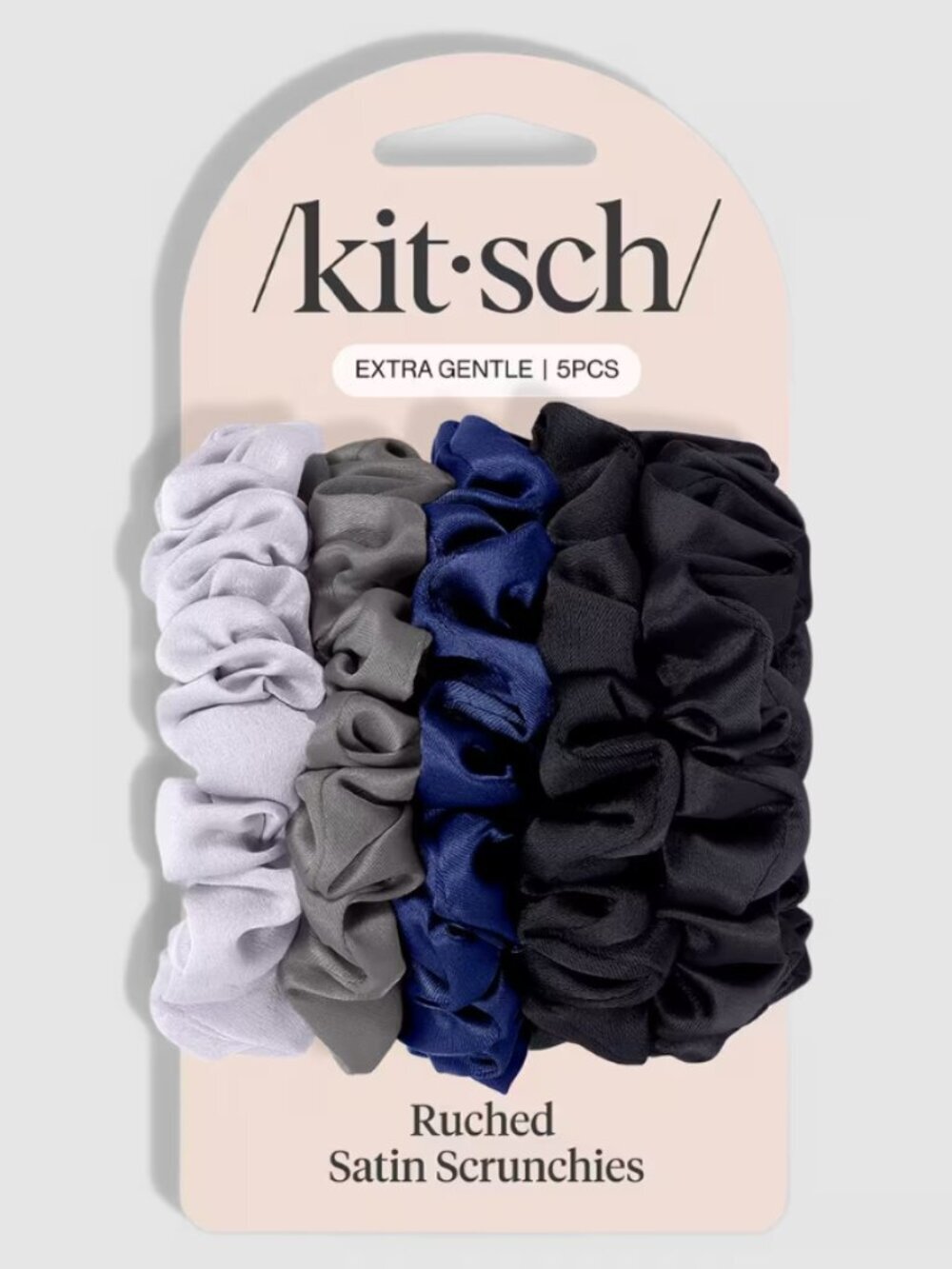 Kitsch Ruched Satin Scrunchies - Light Lavender, Gray, Navy, Black (5pc)